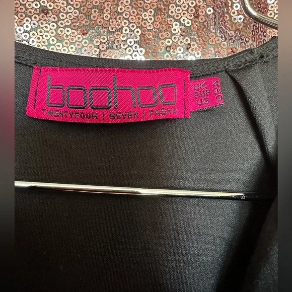 Boohoo Cap Sleeve Peplum Midi Black Dress - Picture 5 of 13